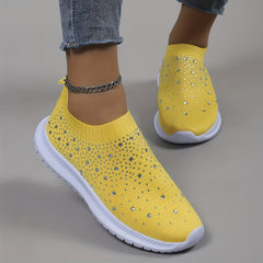 Women's Rhinestone Decor Sneakers Lace Up Slip On Shoes