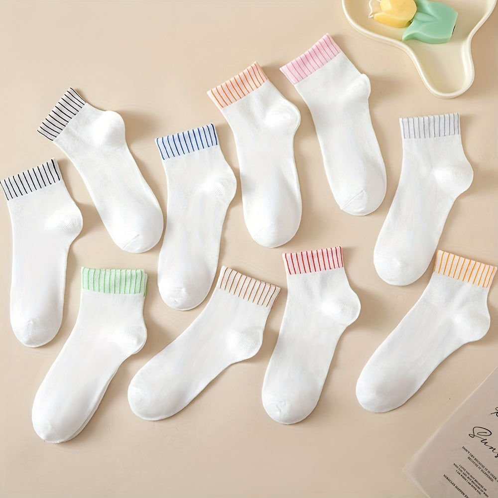10 Pairs Striped Colorblock Socks Women's Stockings