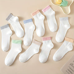 10 Pairs Striped Colorblock Socks Women's Stockings