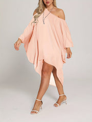 Solid Asymmetrical Long Sleeve Cover Up
