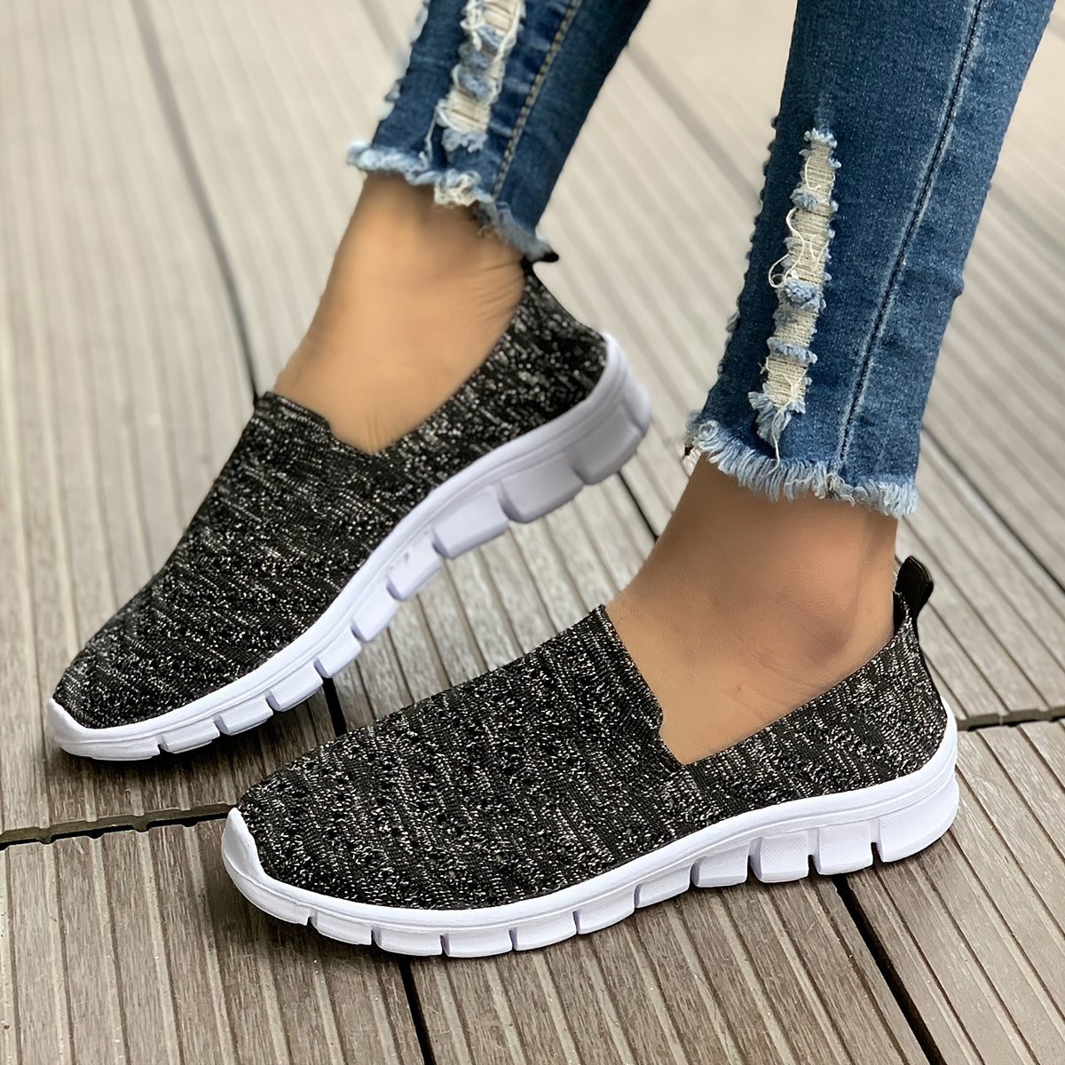 Women's Knitted Non-slip Loafers Breathable Slip On Flat Shoes