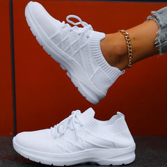 Women's Breathable Flying Woven Sneakers Casual Lace Up Outdoor Shoes