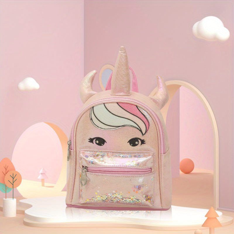 Unicorn With Horns Shape Backpack for Girls