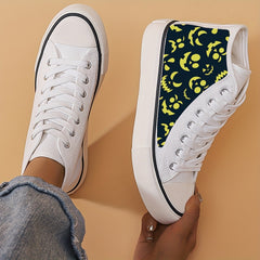 Ghost Face Print Chunky Canvas Sneakers High Top Classic Skate Shoes