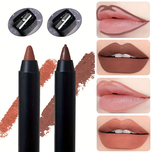 2pcs Dark Brown Lip liner & Matte Lipstick Pen Set with Sharpener