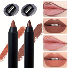 2pcs Dark Brown Lip liner & Matte Lipstick Pen Set with Sharpener