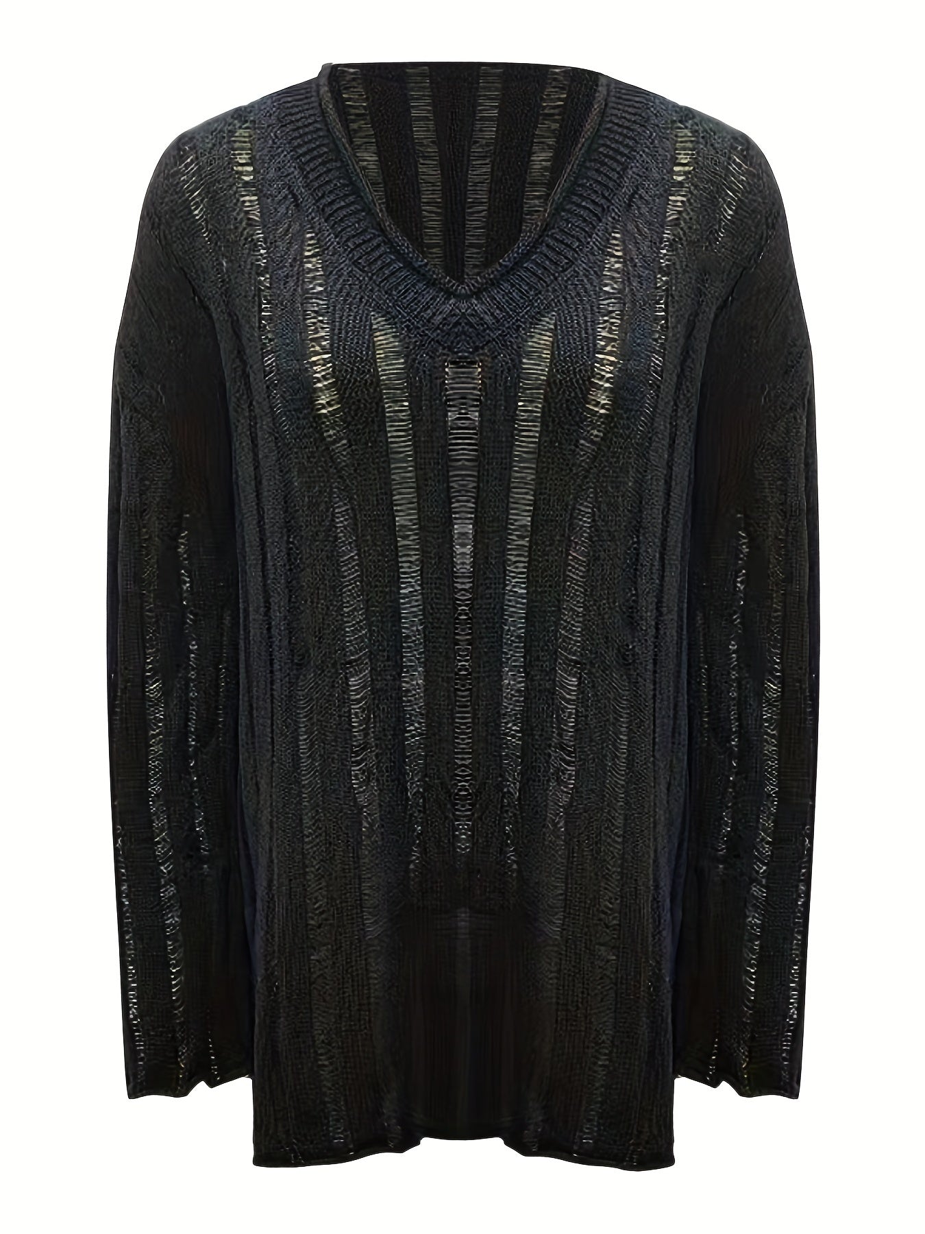 Sexy Sweater Women's Plus Stripe Hollow Out Long Sleeve V Neck