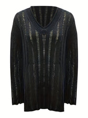Sexy Sweater Women's Plus Stripe Hollow Out Long Sleeve V Neck