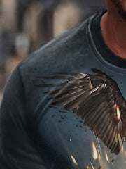Eagle & Flag Print Men's Long Sleeve Tee for Autumn