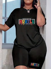 Two Piece Set Sports Biker Shorts & Short Sleeve Crew Neck T Shirt