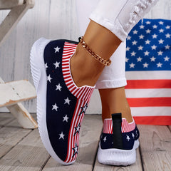 Women's Star & Stripe Pattern Slip on Walking Shoes Independence Flying