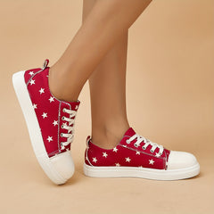 Women's Star Pattern Canvas Sneakers Lace Up Lightweight Outdoor Shoes