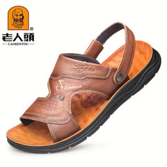 LAORENTOU Men's Leather Sandals Non Slip Casual Slide Sandals