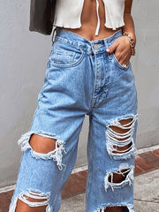 Ripped Distressed Boyfriend Jeans Slash Pockets