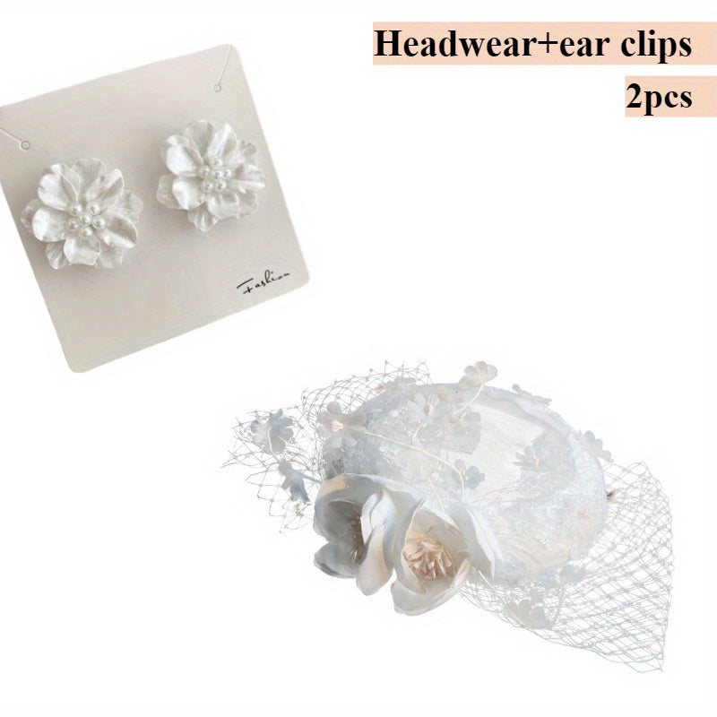 Floral Bridal Headpiece Set with Veil Mini Hat Style