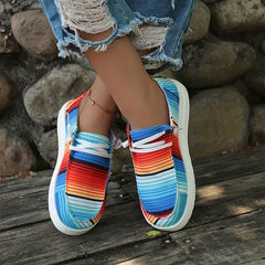 Women's Striped Canvas Lace-Up Loafers