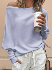 Off Shoulder Pullover Sweater Long Batwing Sleeve for Spring/Fall