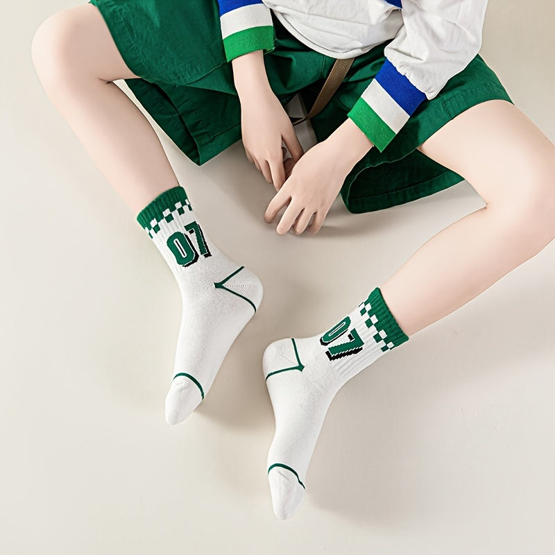 Boy's Striped Letter Crew Socks Cotton Blend Comfy Casual Style