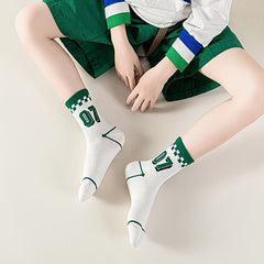 Boy's Striped Letter Crew Socks Cotton Blend Comfy Casual Style