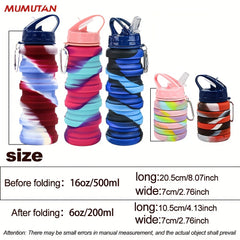 Mumutan Silicone Collapsible Water Bottle 16oz Expandable Straw Leak Proof
