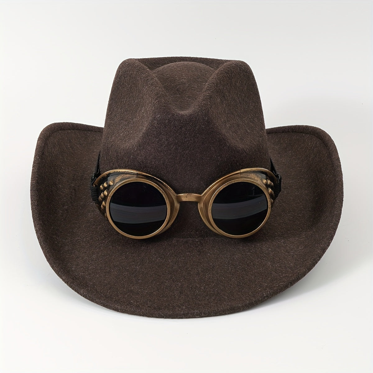 Gothic Punk Windproof Goggles Woolen Cowboy Hat