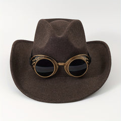 Gothic Punk Windproof Goggles Woolen Cowboy Hat