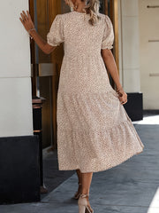Leopard Print Puff Sleeve Smock Maxi Dress