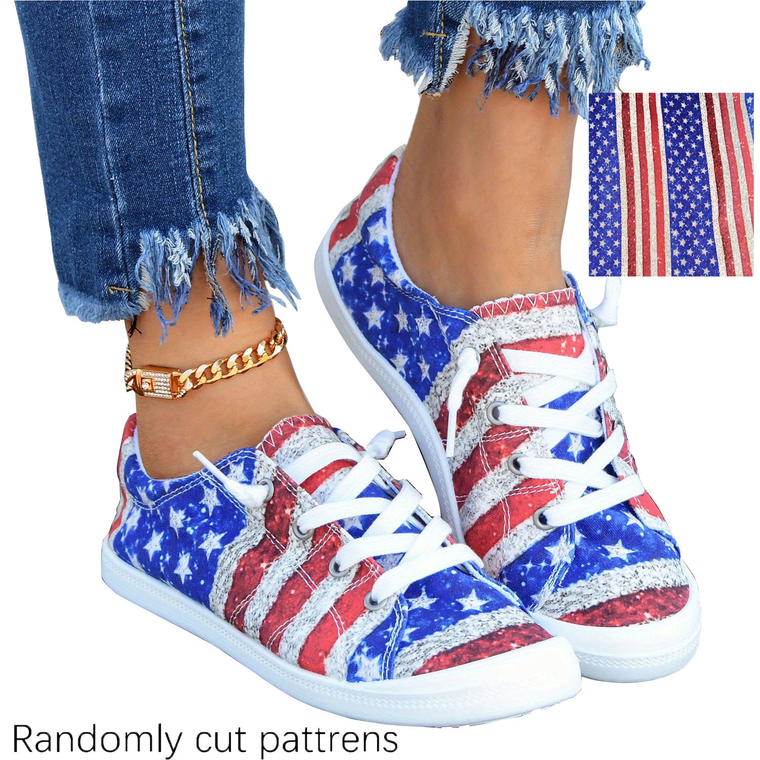 Women's Flag Pattern Canvas Shoes Low Top Sneakers for 4th of July