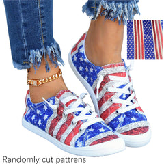 Women's Flag Pattern Canvas Shoes Low Top Sneakers for 4th of July