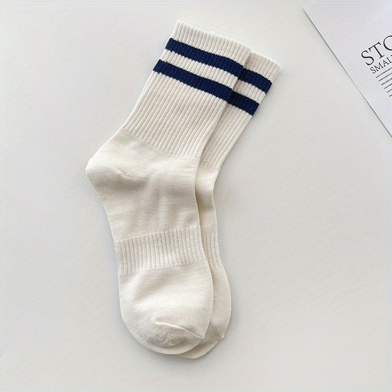 Letter & Striped Print Socks Women's Mid Tube Stockings