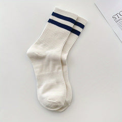 Letter & Striped Print Socks Women's Mid Tube Stockings