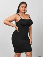 Plus Size Shirred Front Slim Fit Slip Dress