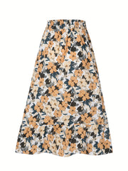 Boho Floral Print High Waist Tiered Skirts Pleated Vacation Layered Maxi