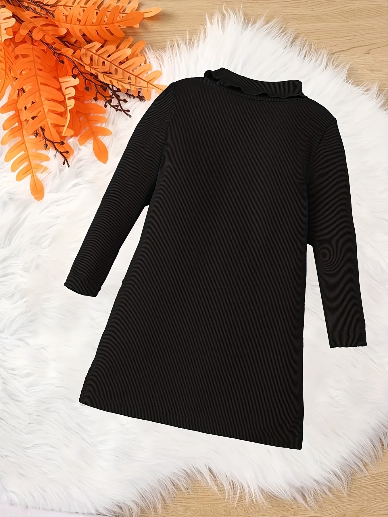 Girls' Turtleneck Side Button Decor Long Sleeve Sweater Dress