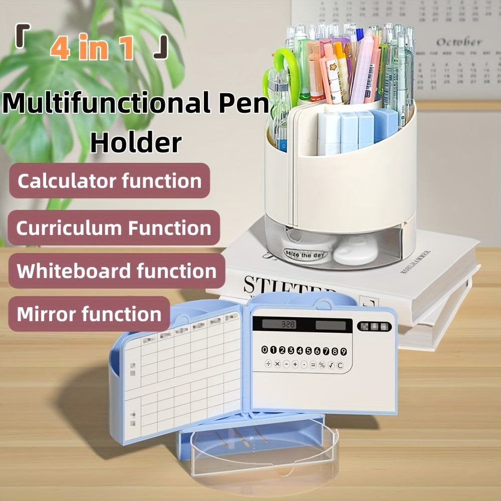 Pen Holder With Memo Board, Mirror & Calculator - Desk Organizers