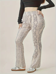 Snake Skin Print High Rise Flared Leg Trousers