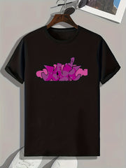 Purple Letters Print Men's Graphic T-shirt for Summer