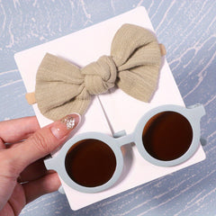 2Pcs Girls Bows Headband & Sunglasses Set
