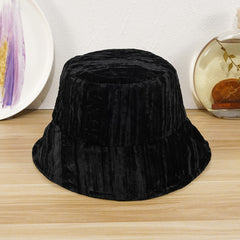 Retro Wrinkled Velvet Bucket Hat Women's Solid Winter Warm Fisherman Hat
