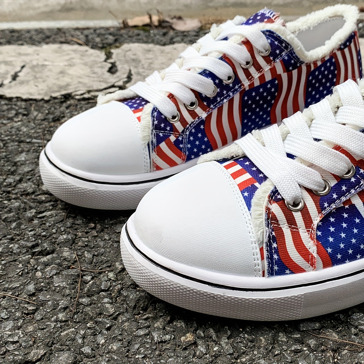 Women's Flag Canvas Shoes Low Top Sneakers for 4th of July
