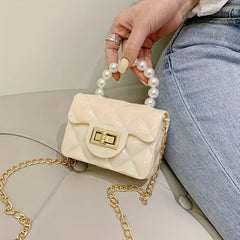 Argyle Faux Pearl Handle Mini Bag Shoulder Crossbody Chain Bag