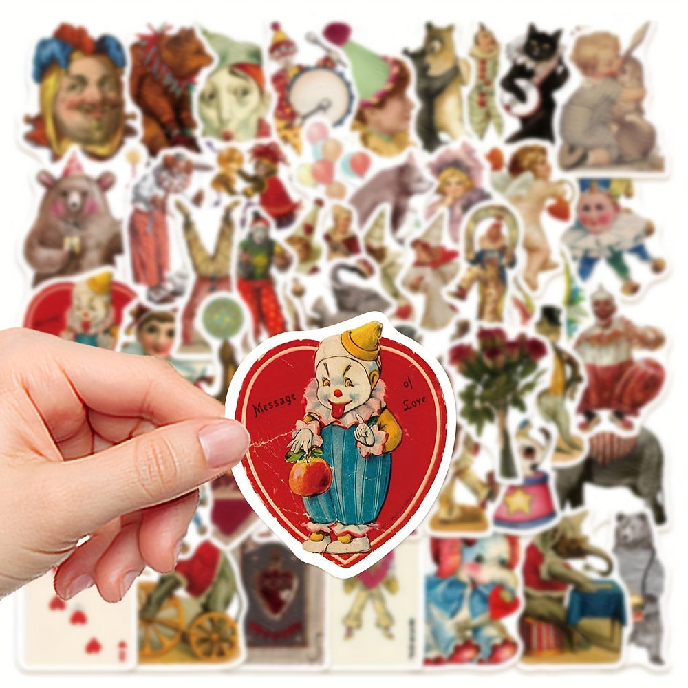 50pcs Circus Clown Car Luggage Water Cup Doodle Waterproof Stickers