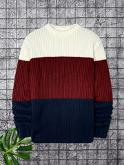 Men's Block Crew Neck Pullover Knit Sweater Top