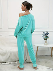 Solid One Shoulder Lantern Sleeve Top & Pants Set