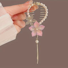 Girl's Flower Tassel Pearl Ponytail Buckle Hair Clip