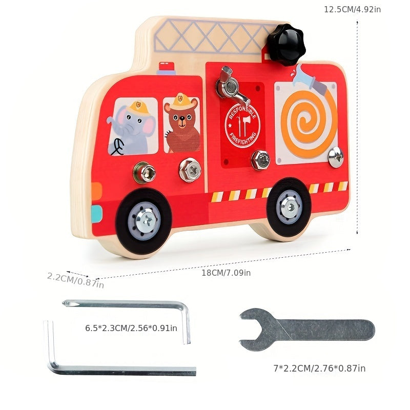 Wooden Bear Fire Truck Toy for Early Education