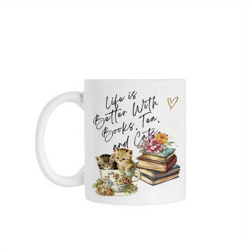 11oz Cat Pattern Ceramic Cup Wide Mouth Coffee Cup Outdoor Camping Picnic Travel