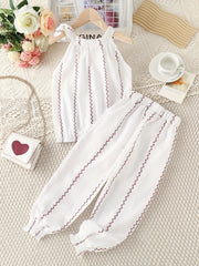 Girls' Floral Cotton Sleeveless Tank Top & Pants Set For Daily Outwear