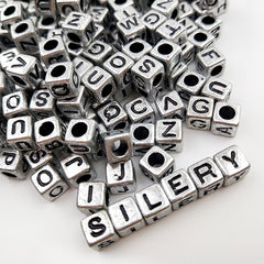 100pcs Antique Silvery Letter Acrylic Beads Cube Spacer DIY Jewelry Making