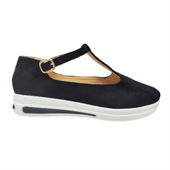 Women's T-Strap Wedge Shoes - Casual & Comfortable Platform Sneakers